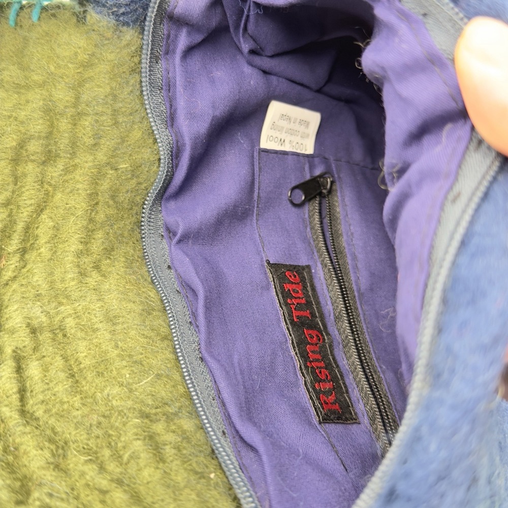 Rising Tide Boho Felted 100% Wool Purse Blue Green Floral Bag Made In Nepal - Picture 7 of 10